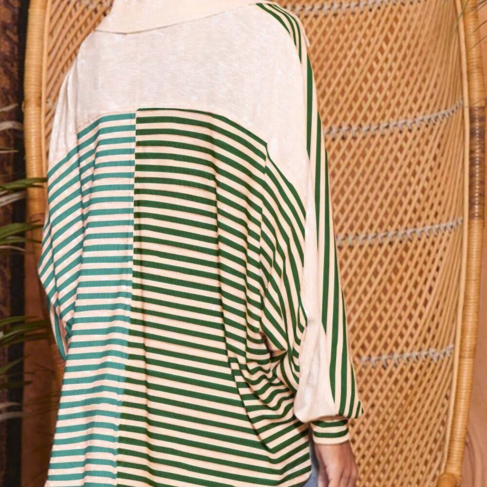 Green Casual Women's Striped Long Sleeve T-Shirt - Picture 2 of 3